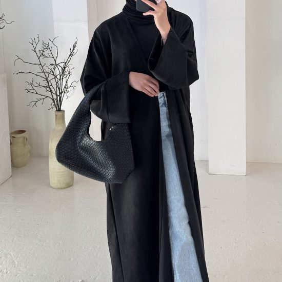 BLACK SUEDE OPEN ABAYA