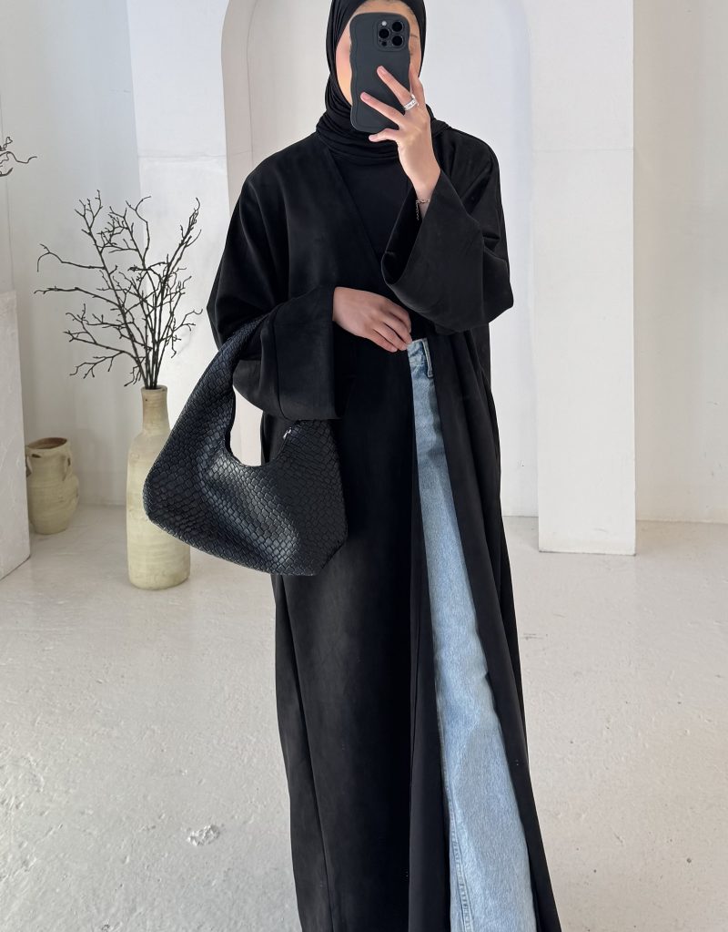 BLACK SUEDE OPEN ABAYA