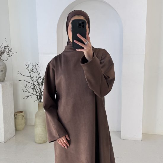 BROWN SUEDE CLOSED ABAYA