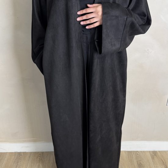 BLACK SUEDE OPEN ABAYA