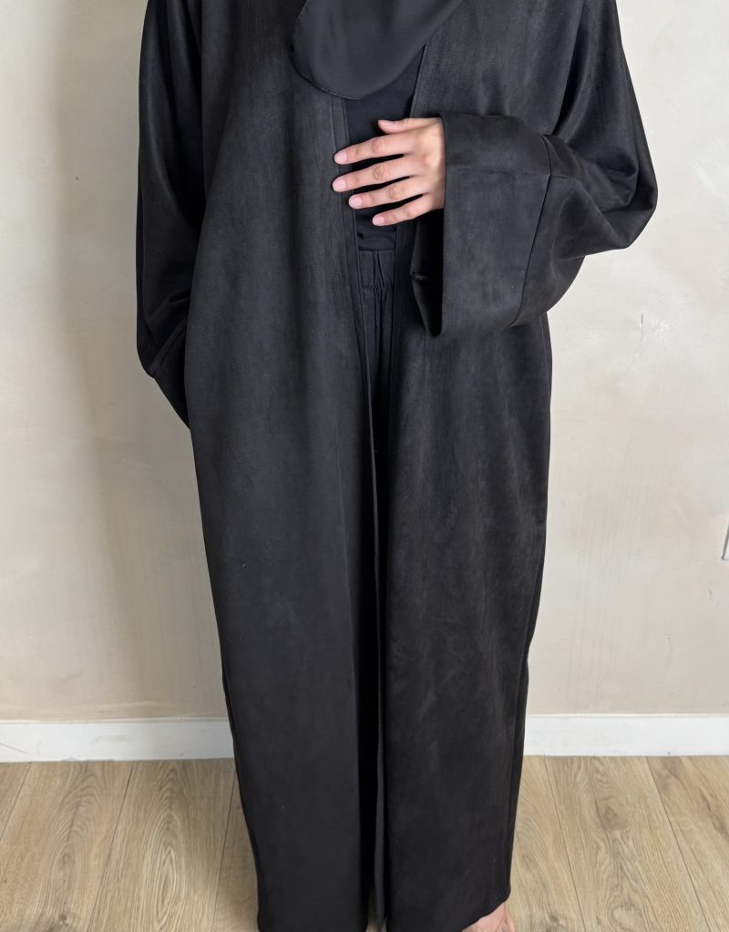 BLACK SUEDE OPEN ABAYA