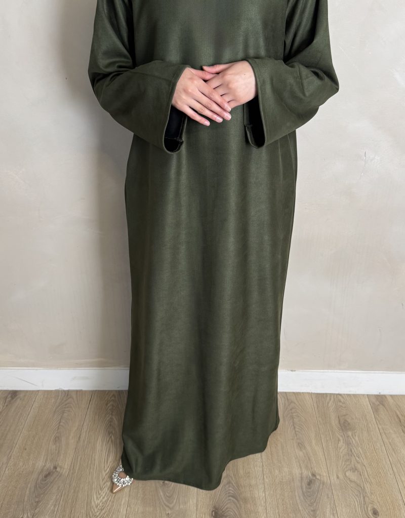 GREEN SUEDE CLOSED ABAYA