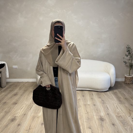 BEIGE SUEDE OPEN ABAYA