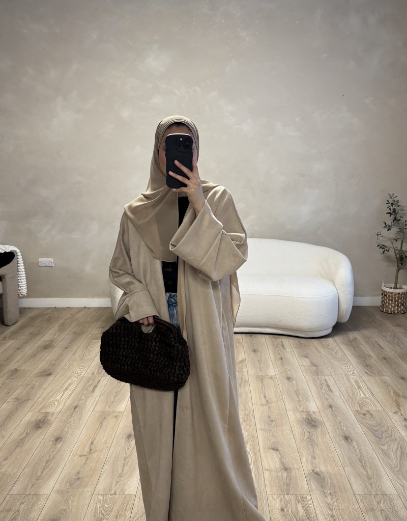 BEIGE SUEDE OPEN ABAYA